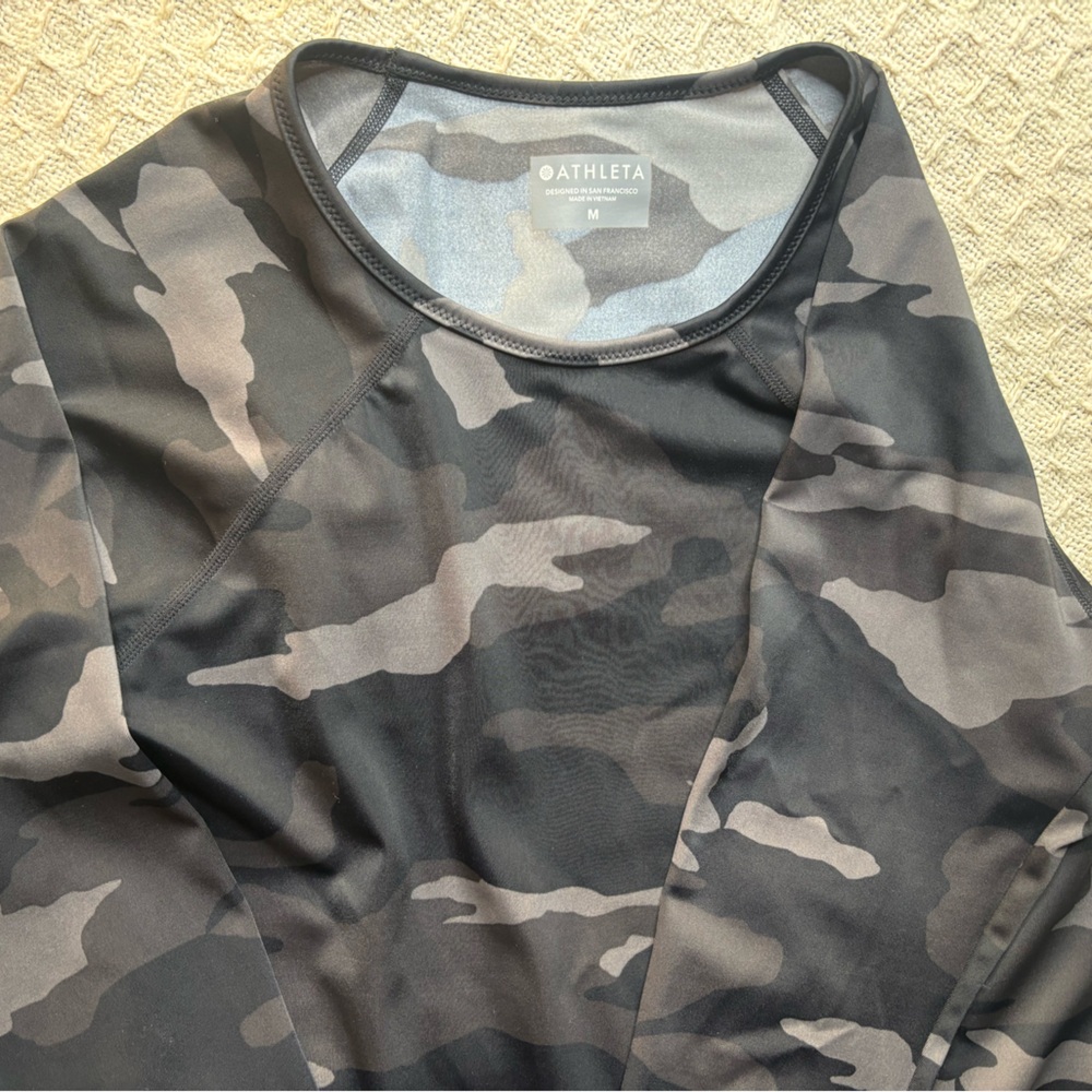 Athleta Grey Camo Long Sleeve Top